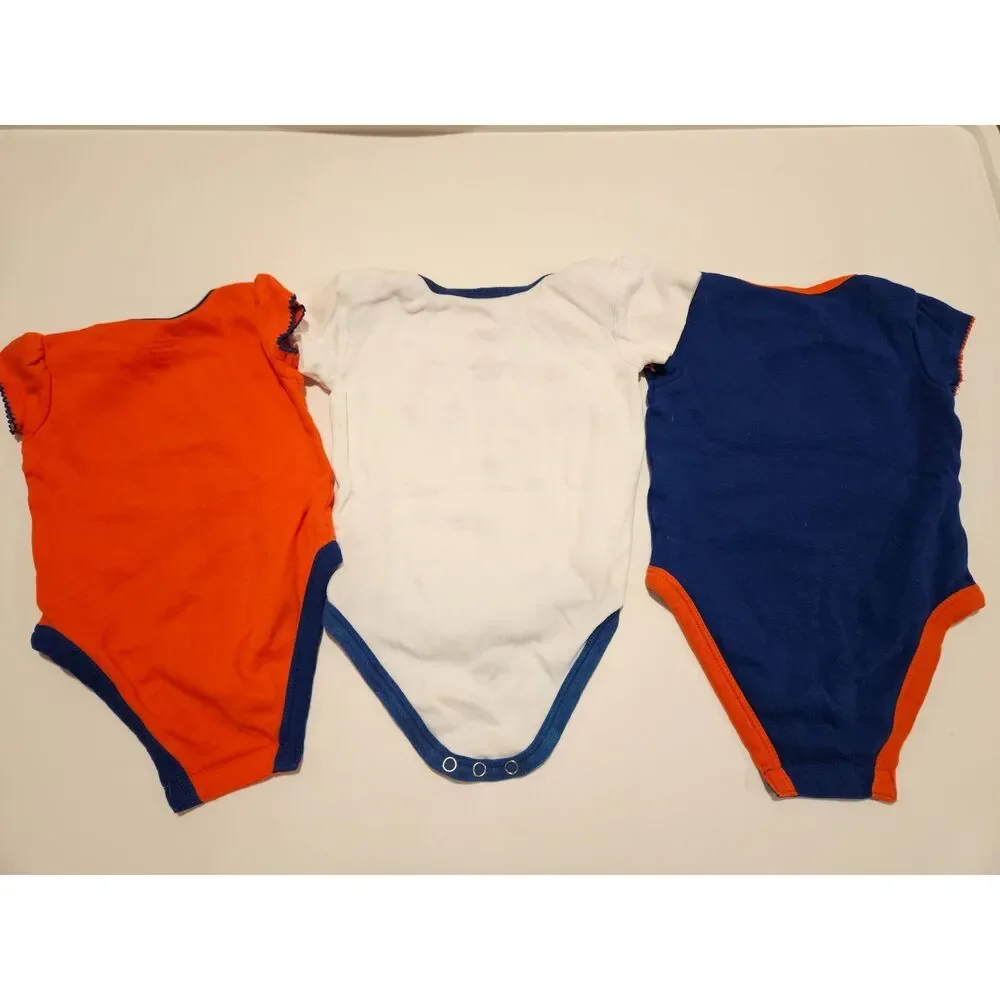 Three MLB New York Mets Short Sleeve Baby Bodysuits, Size 3-6 Months